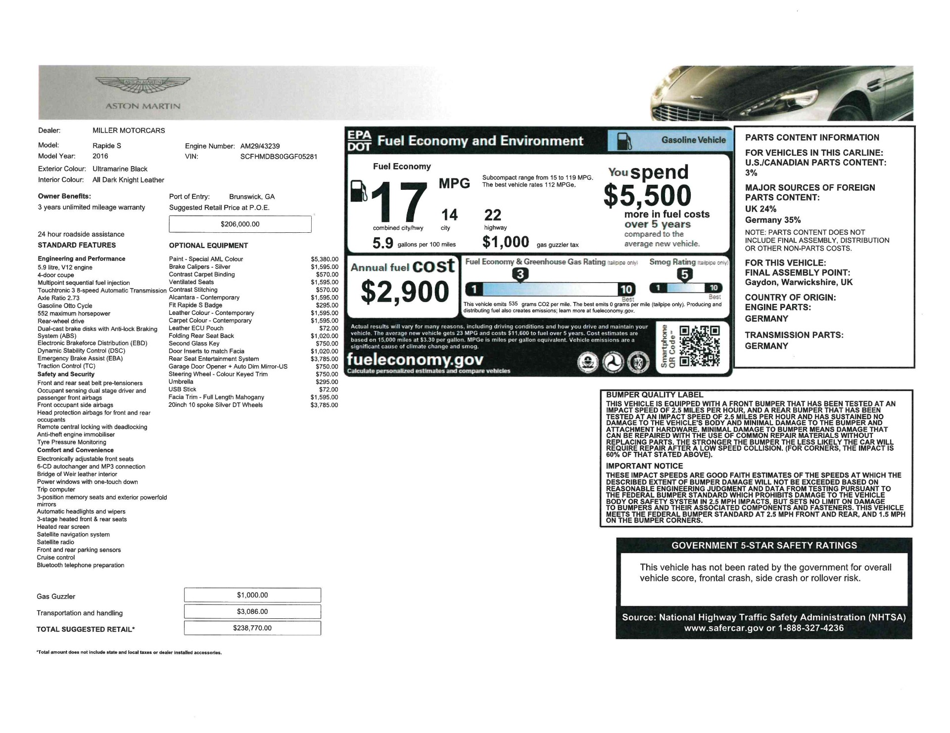 Used 2016 Aston Martin Rapide S Sedan | St. Petersburg, FL