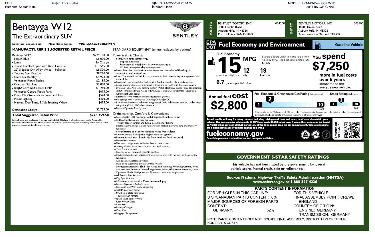 Used 2018 Bentley Bentayga W12 Signature | St. Petersburg, FL