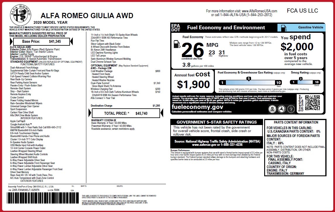 New 2020 Alfa Romeo Giulia Q4 | St. Petersburg, FL