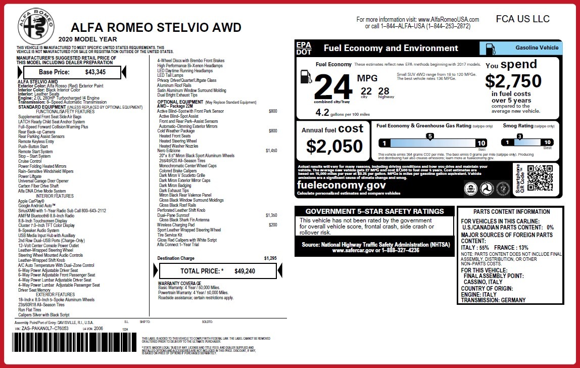 New 2020 Alfa Romeo Stelvio Q4 | St. Petersburg, FL
