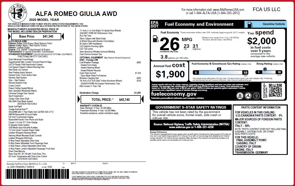 New 2020 Alfa Romeo Giulia Q4 | St. Petersburg, FL
