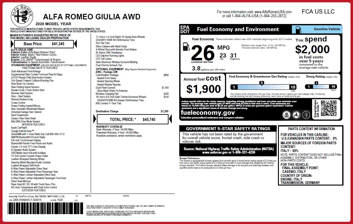 New 2020 Alfa Romeo Giulia Q4 | St. Petersburg, FL