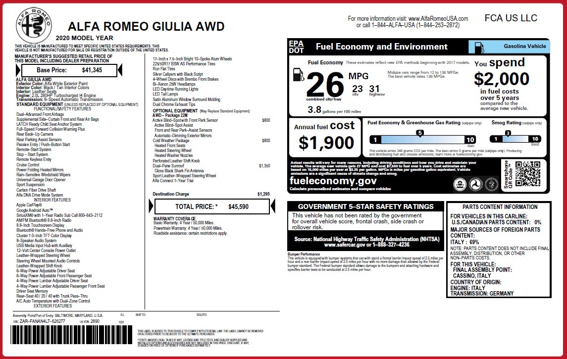 New 2020 Alfa Romeo Giulia Q4 | St. Petersburg, FL