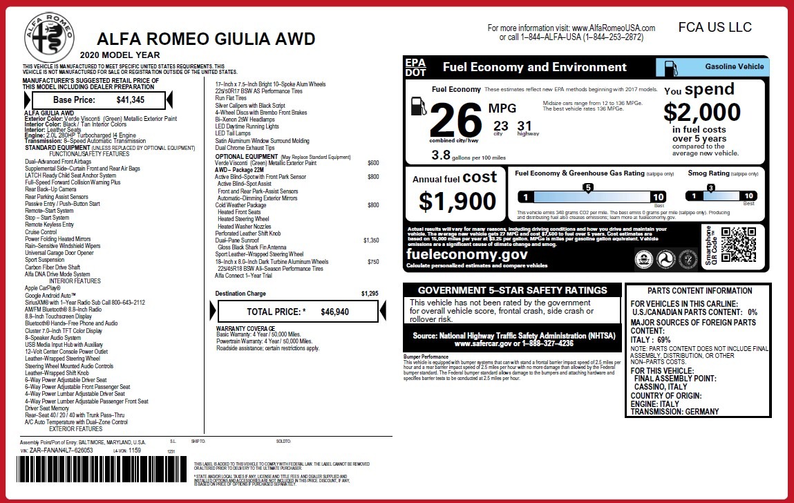 New 2020 Alfa Romeo Giulia Q4 | St. Petersburg, FL