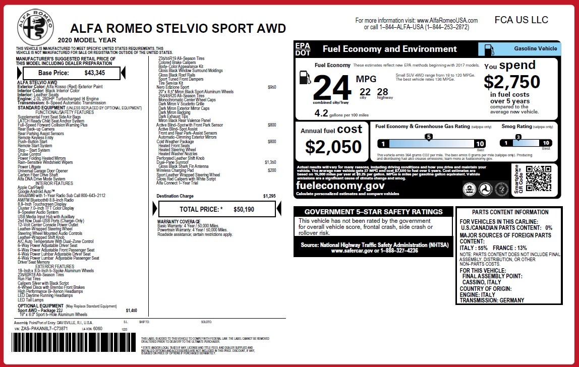 New 2020 Alfa Romeo Stelvio Sport Q4 | St. Petersburg, FL