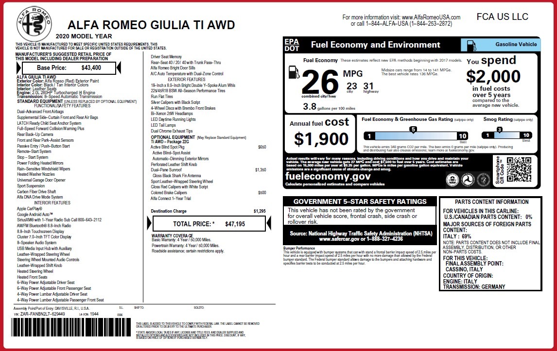 New 2020 Alfa Romeo Giulia Ti Q4 | St. Petersburg, FL