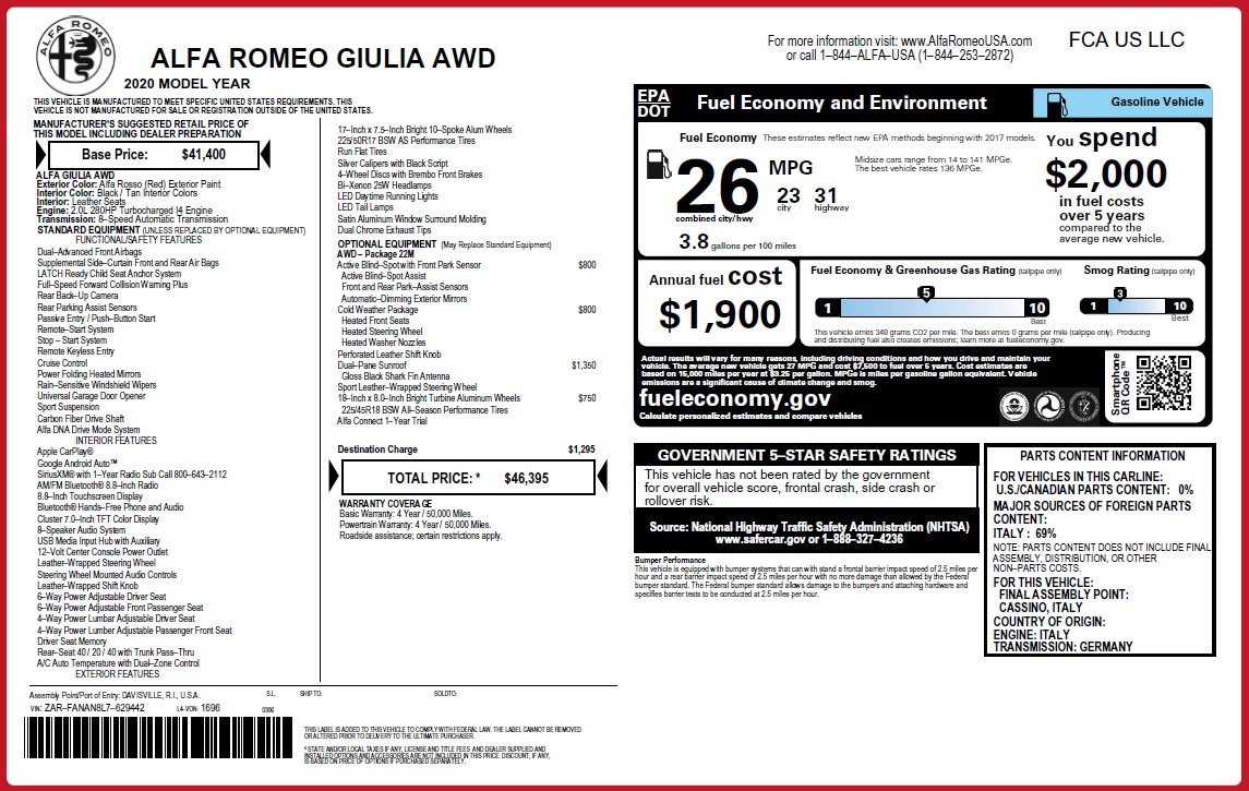 Used 2020 Alfa Romeo Giulia Q4 | St. Petersburg, FL