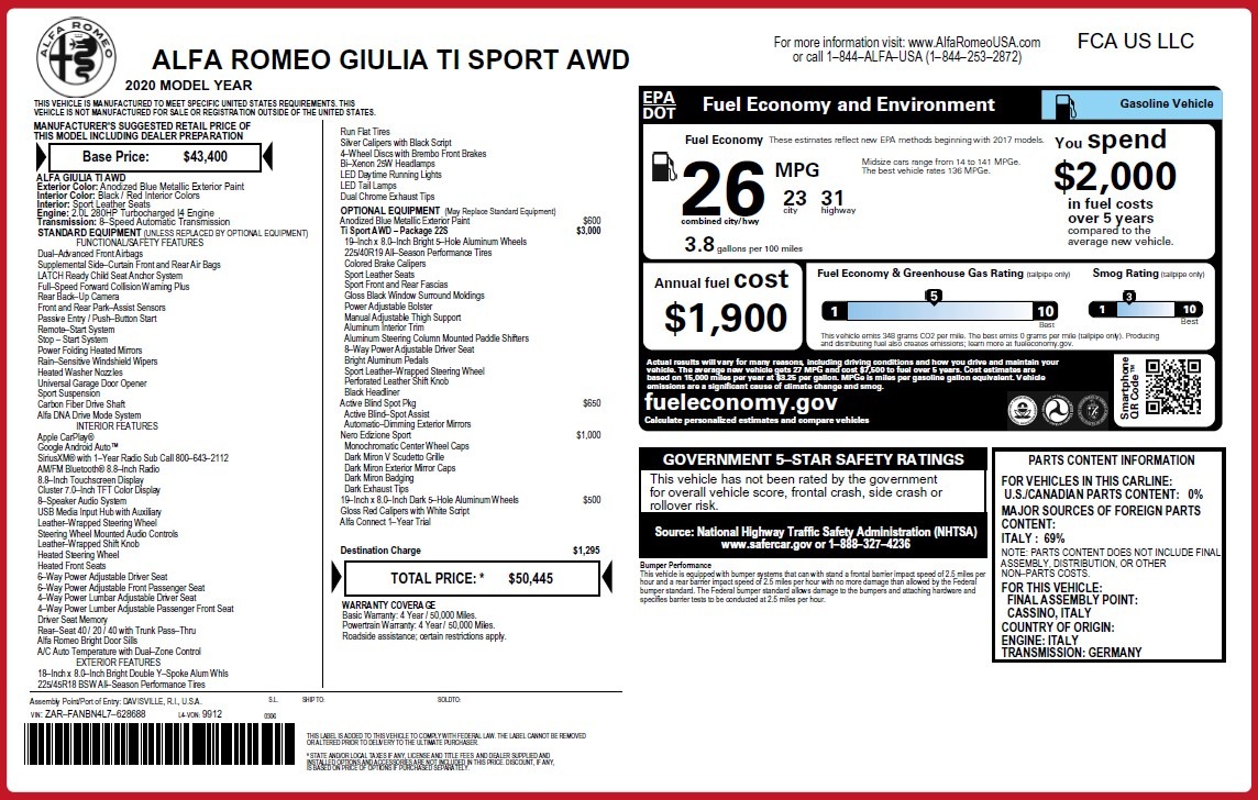 New 2020 Alfa Romeo Giulia Ti Sport Q4 | St. Petersburg, FL