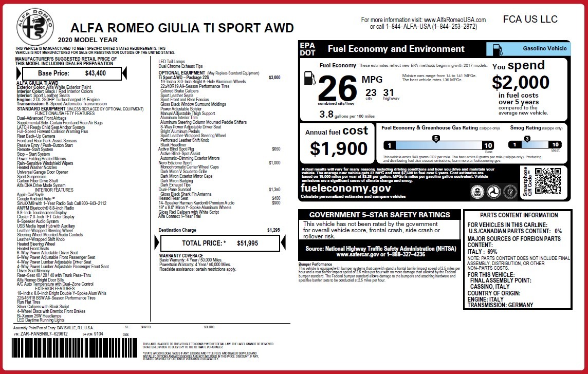 New 2020 Alfa Romeo Giulia Ti Sport Q4 | St. Petersburg, FL