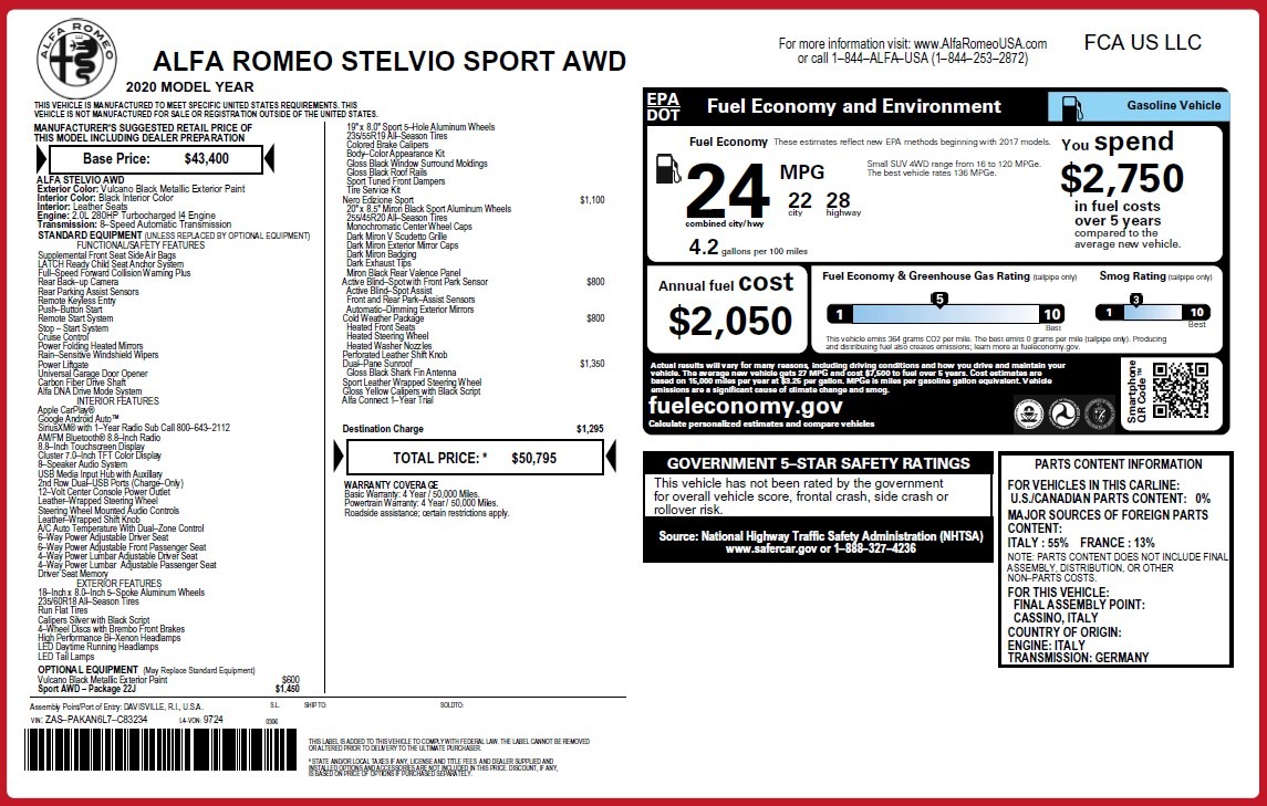 New 2020 Alfa Romeo Stelvio Sport Q4 | St. Petersburg, FL
