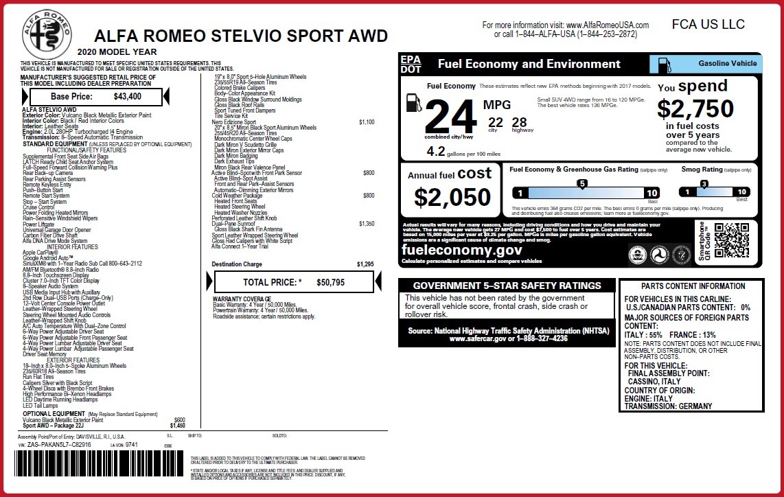 New 2020 Alfa Romeo Stelvio Sport Q4 | St. Petersburg, FL