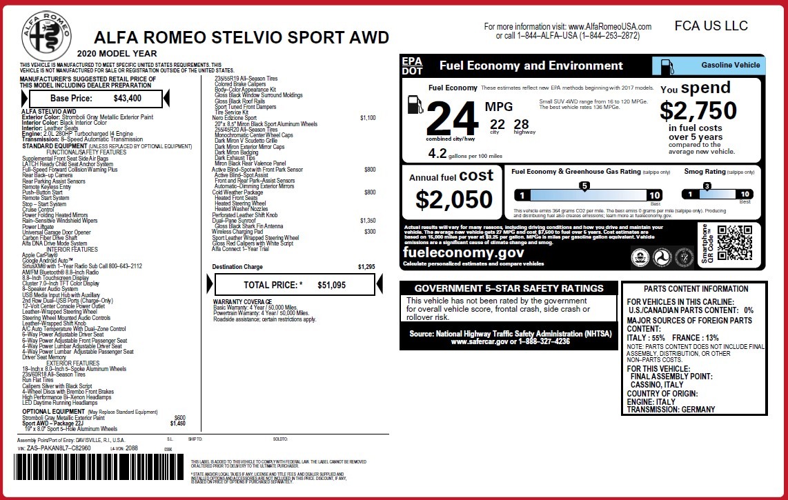 New 2020 Alfa Romeo Stelvio Sport Q4 | St. Petersburg, FL