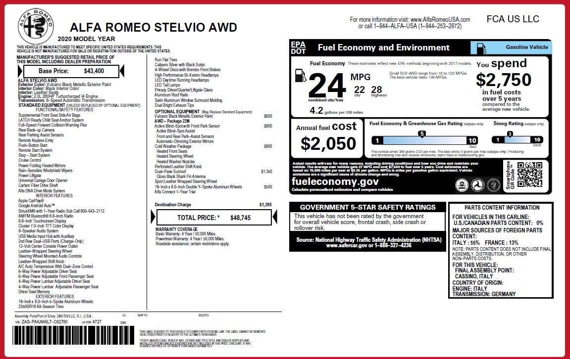 New 2020 Alfa Romeo Stelvio Q4 | St. Petersburg, FL