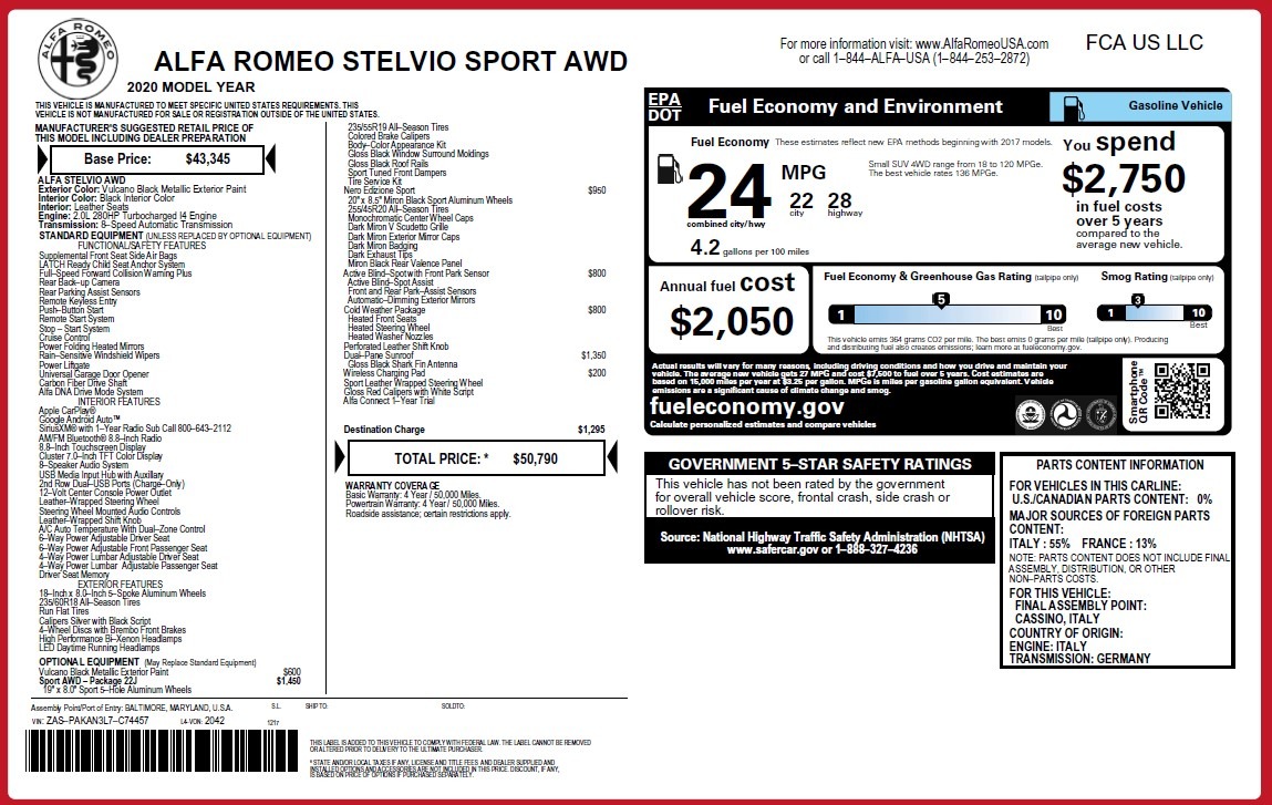 New 2020 Alfa Romeo Stelvio Sport Q4 | St. Petersburg, FL