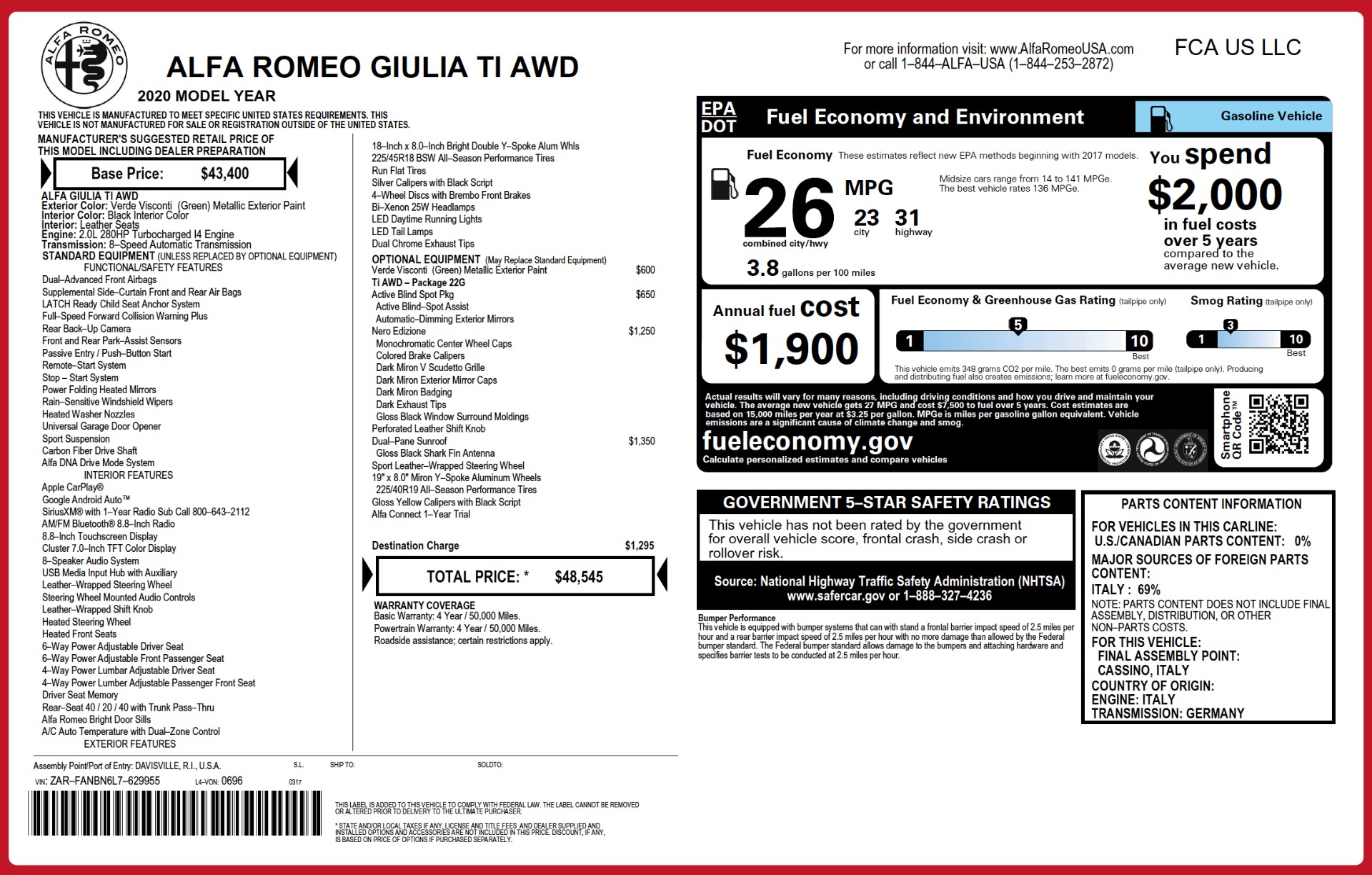 New 2020 Alfa Romeo Giulia Ti Q4 | St. Petersburg, FL