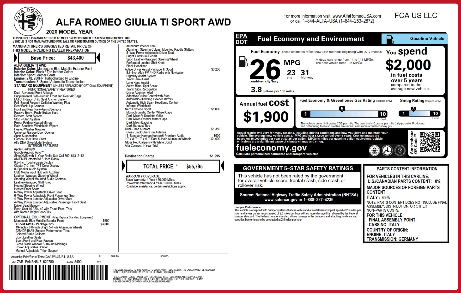 New 2020 Alfa Romeo Giulia Ti Sport Q4 | St. Petersburg, FL