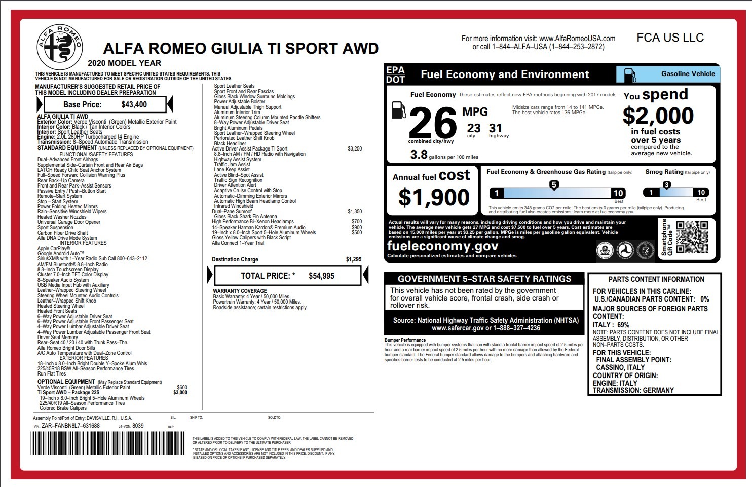 New 2020 Alfa Romeo Giulia Ti Sport Q4 | St. Petersburg, FL