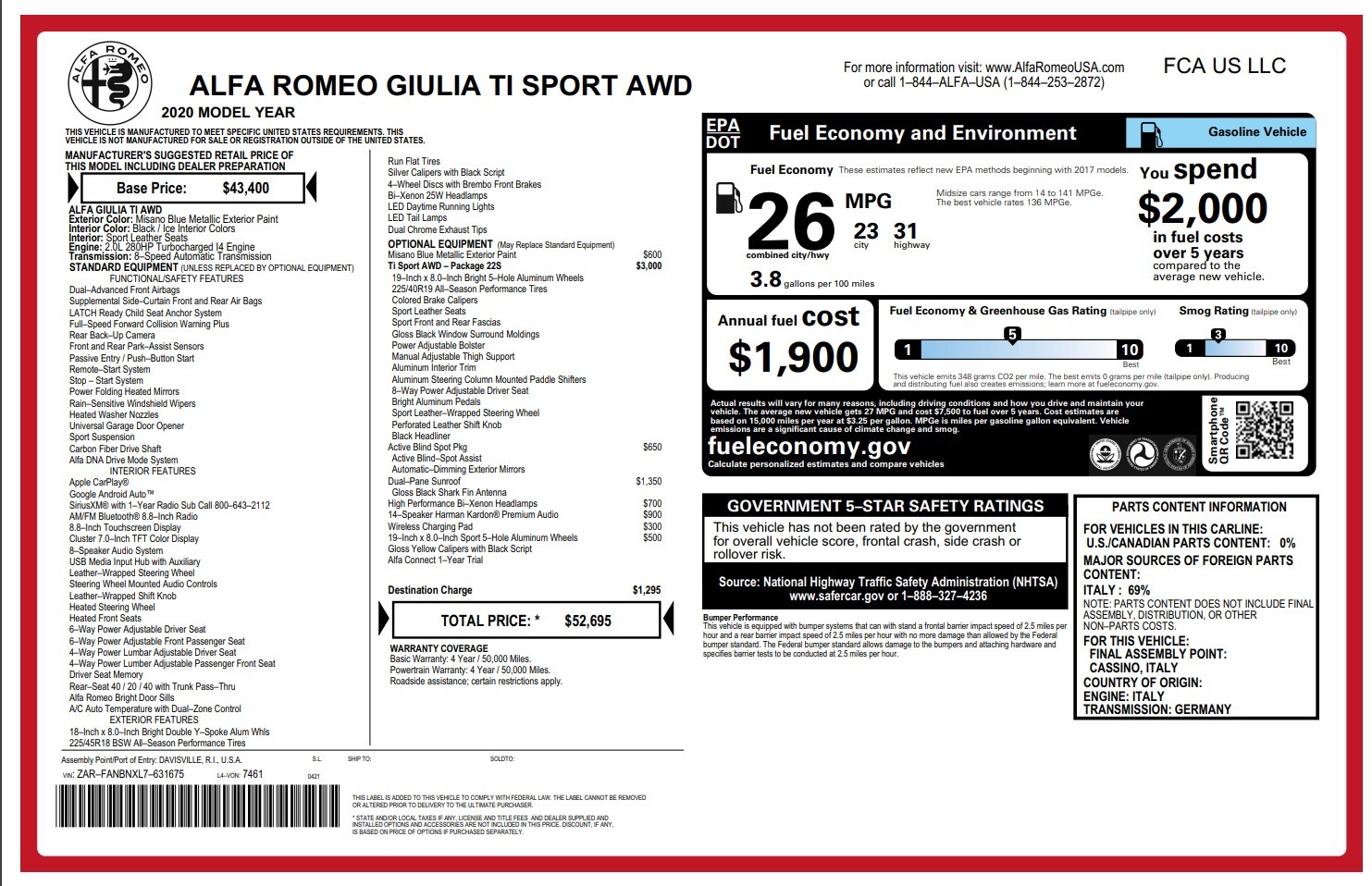 New 2020 Alfa Romeo Giulia Ti Sport Q4 | St. Petersburg, FL