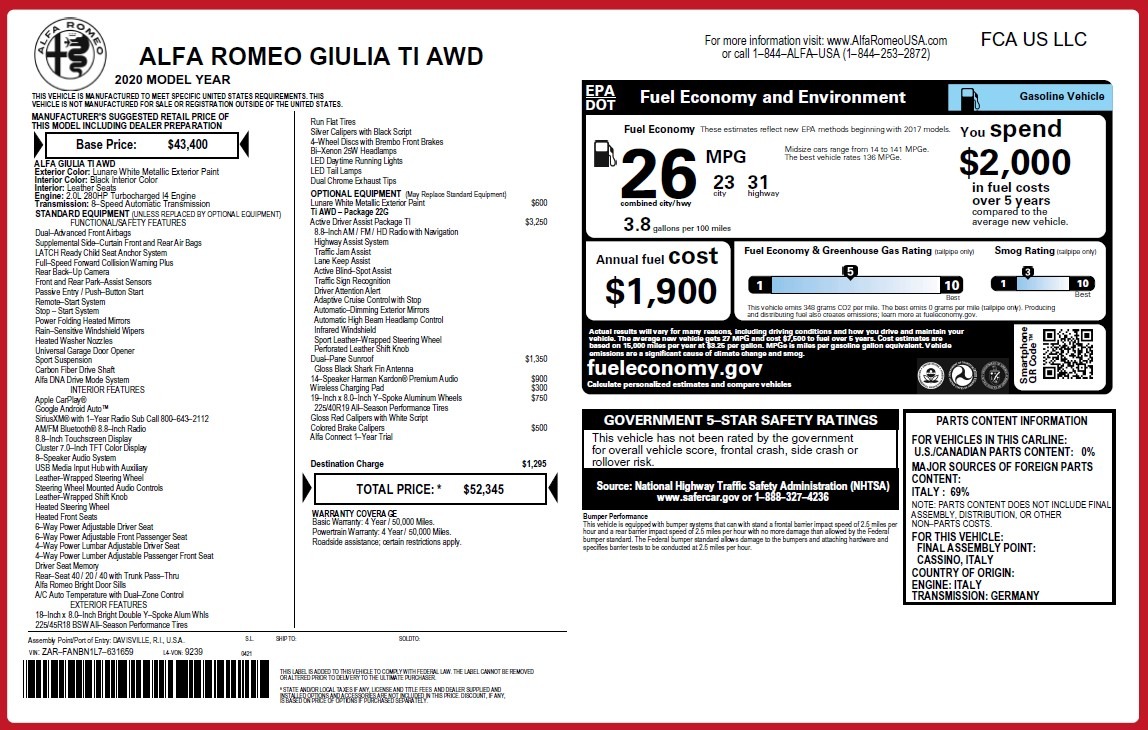 New 2020 Alfa Romeo Giulia Ti Q4 | St. Petersburg, FL