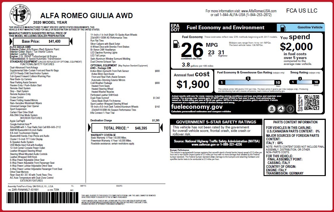 New 2020 Alfa Romeo Giulia Q4 | St. Petersburg, FL