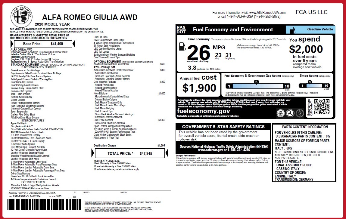 New 2020 Alfa Romeo Giulia Q4 | St. Petersburg, FL