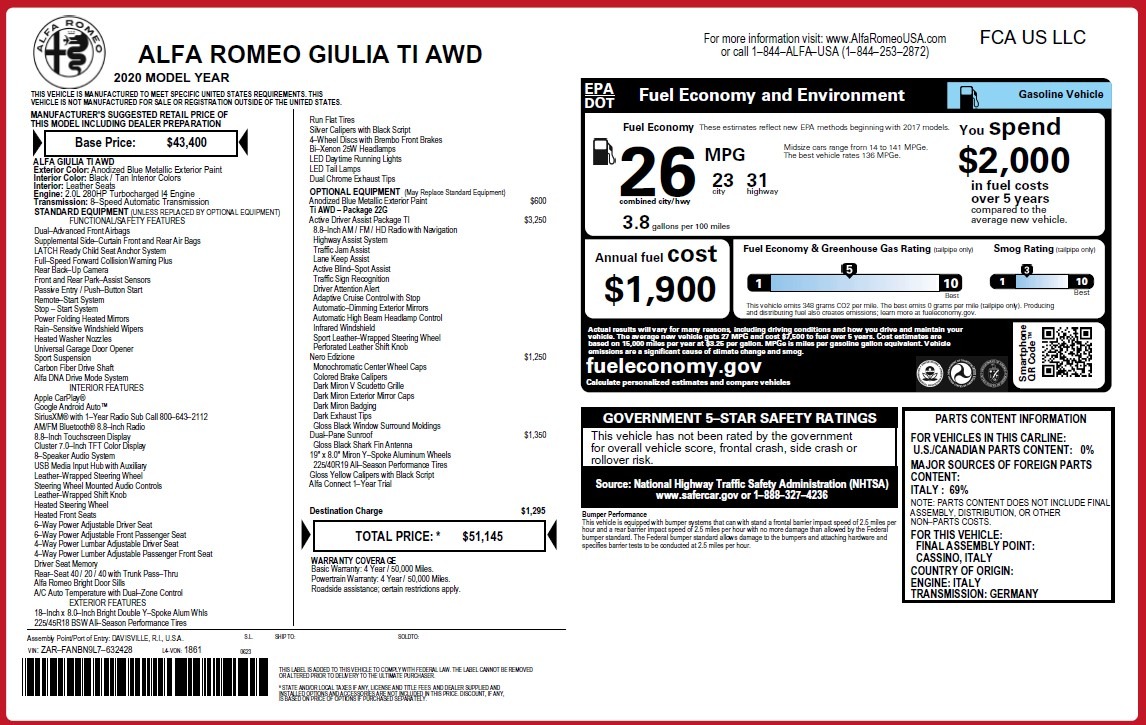 New 2020 Alfa Romeo Giulia Ti Q4 | St. Petersburg, FL
