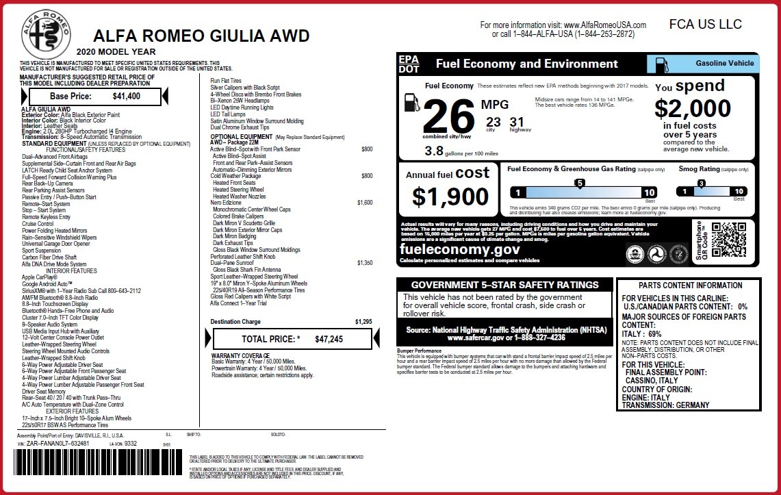New 2020 Alfa Romeo Giulia Q4 | St. Petersburg, FL