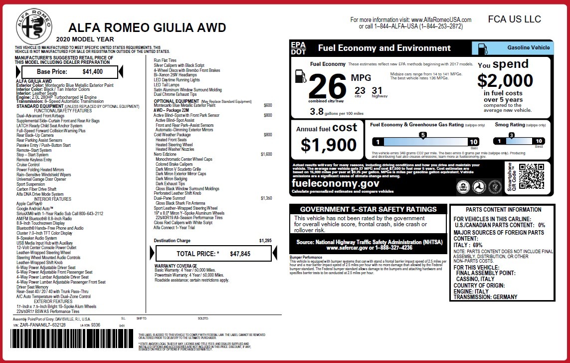 New 2020 Alfa Romeo Giulia Q4 | St. Petersburg, FL