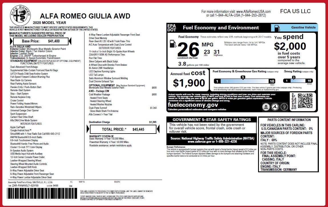 New 2020 Alfa Romeo Giulia Q4 | St. Petersburg, FL