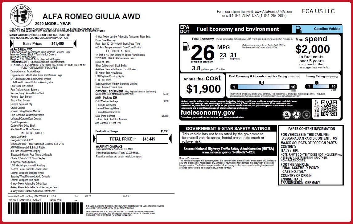 New 2020 Alfa Romeo Giulia Q4 | St. Petersburg, FL