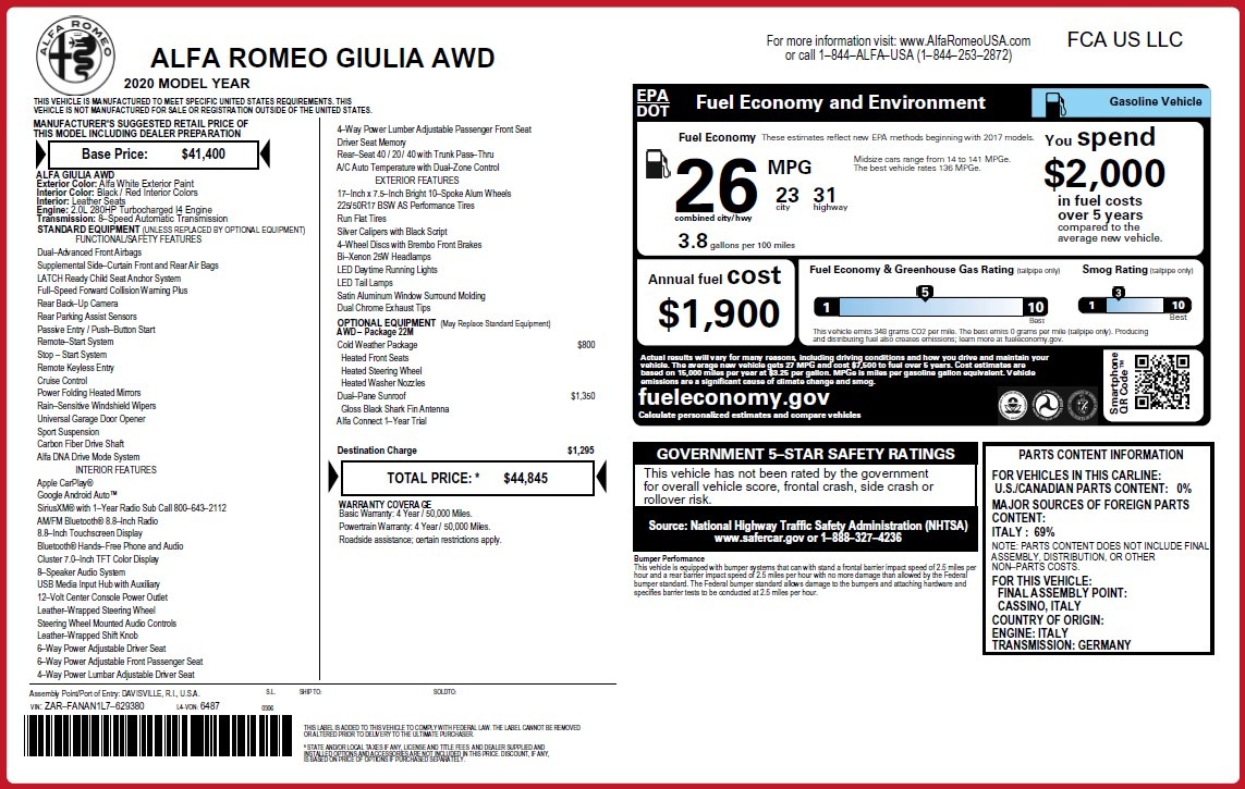 New 2020 Alfa Romeo Giulia Q4 | St. Petersburg, FL