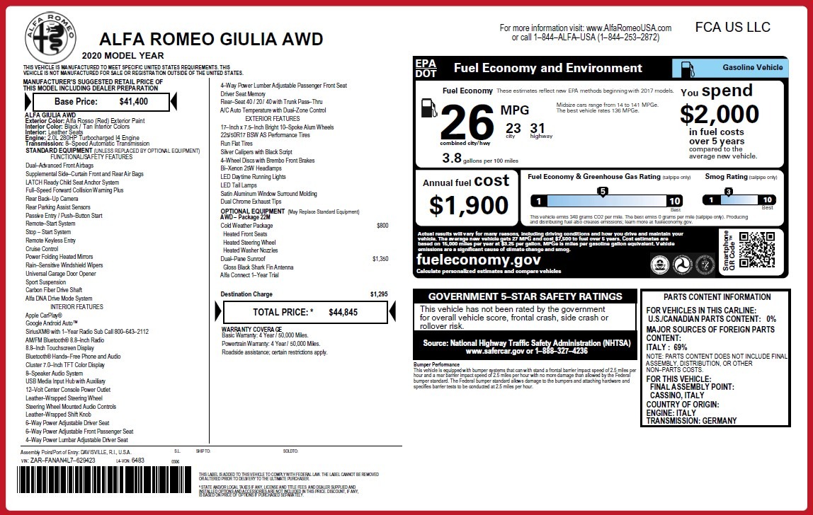 New 2020 Alfa Romeo Giulia Q4 | St. Petersburg, FL