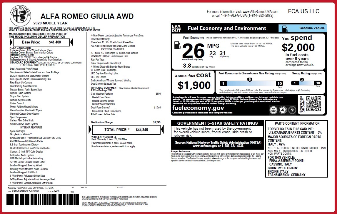 New 2020 Alfa Romeo Giulia Q4 | St. Petersburg, FL