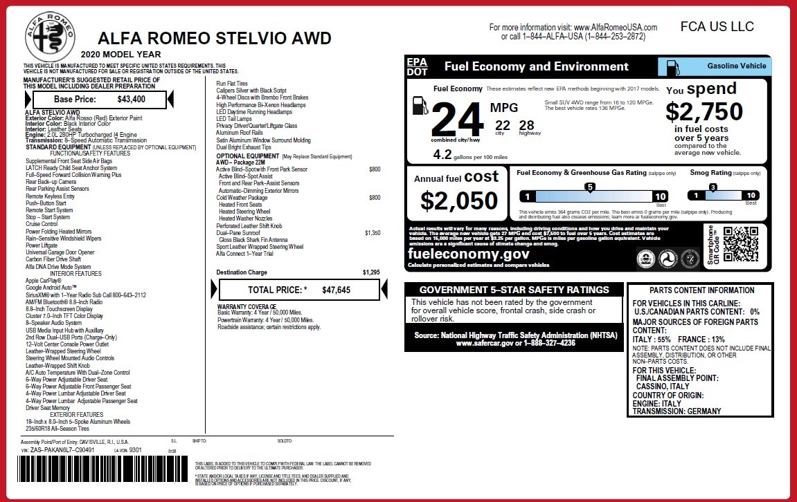 New 2020 Alfa Romeo Stelvio Q4 | St. Petersburg, FL