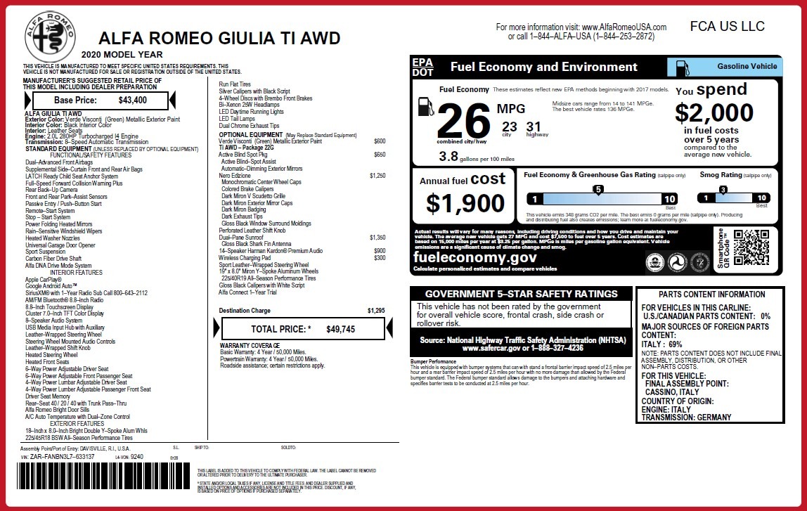 New 2020 Alfa Romeo Giulia Ti Q4 | St. Petersburg, FL