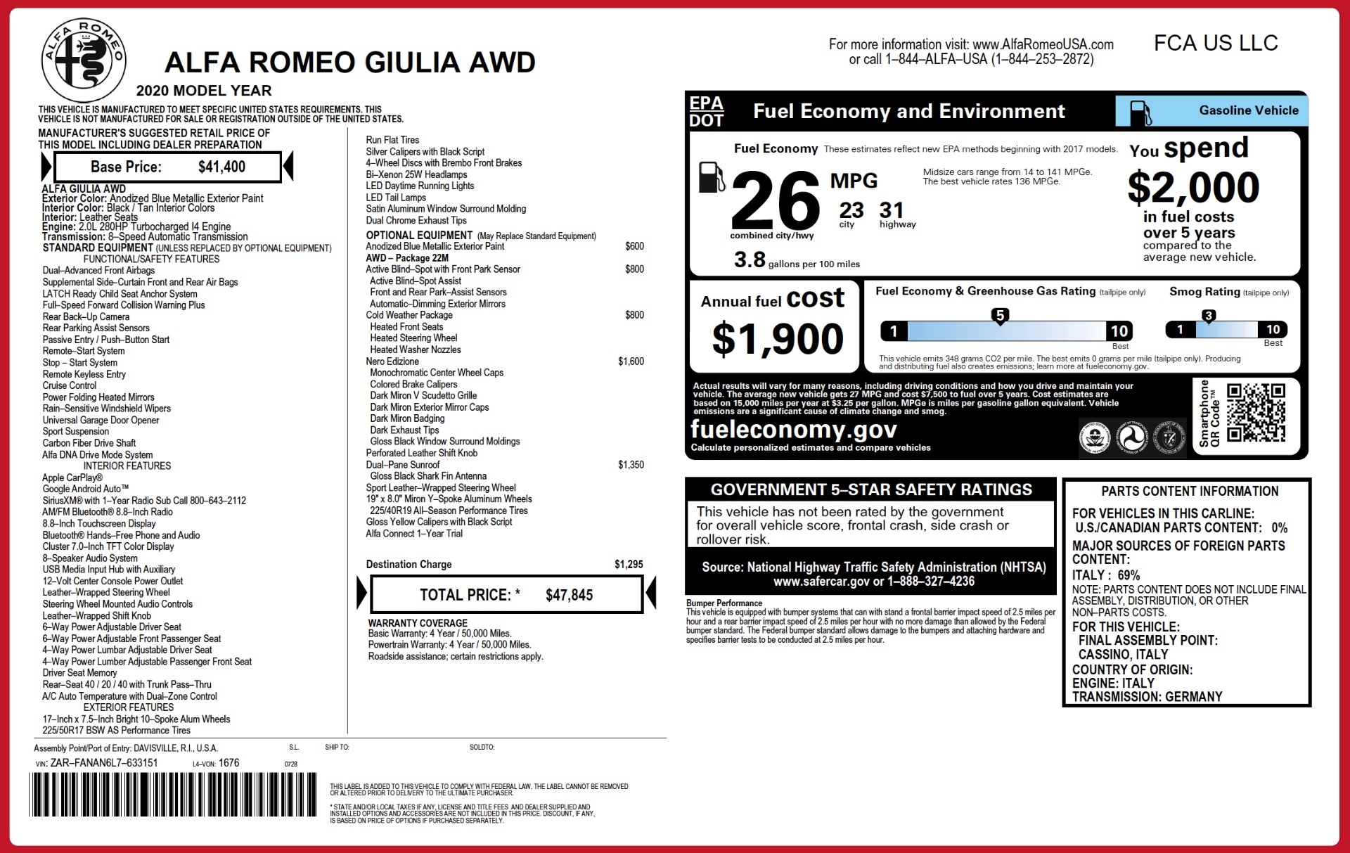 New 2020 Alfa Romeo Giulia Q4 | St. Petersburg, FL