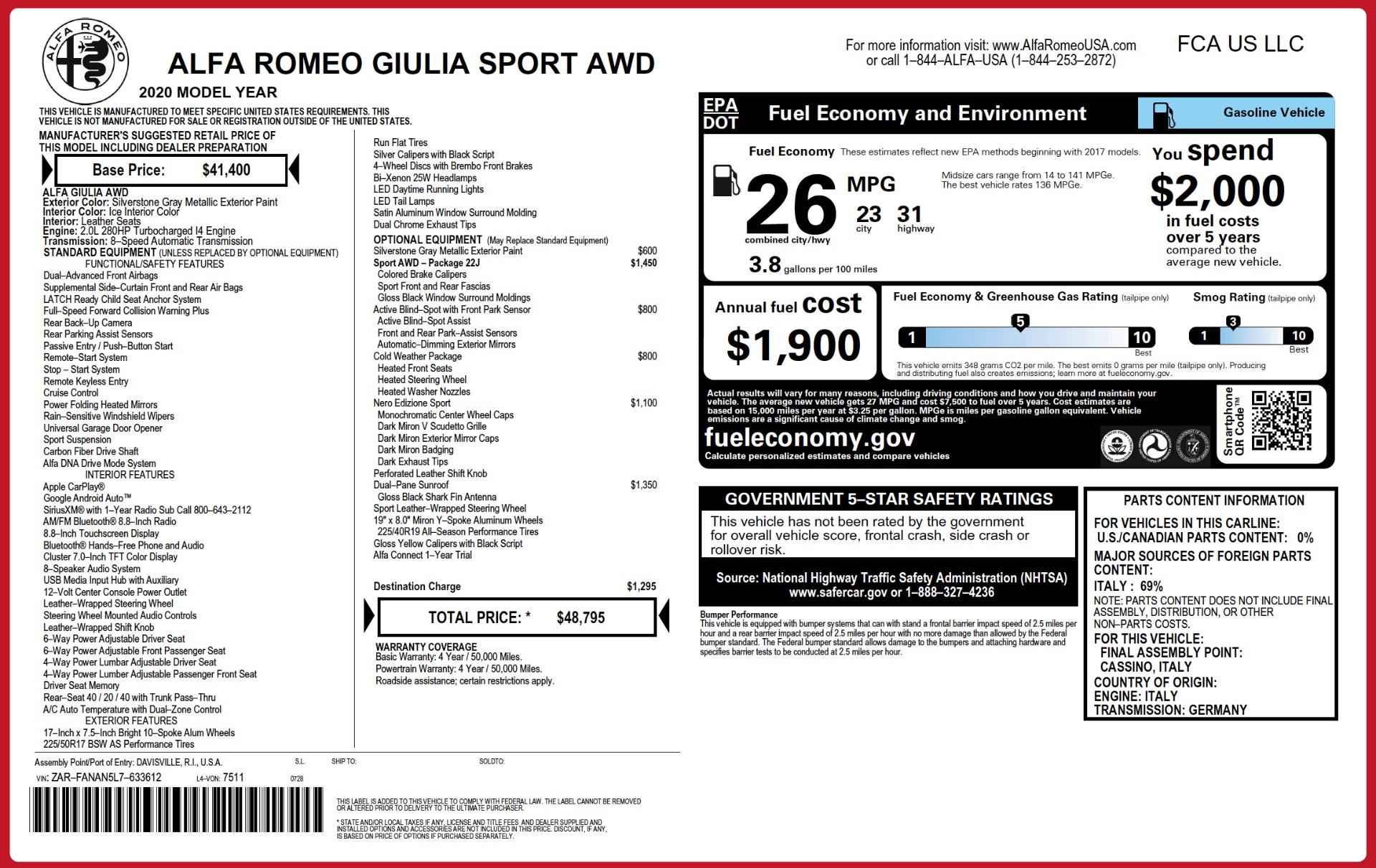 New 2020 Alfa Romeo Giulia Sport Q4 | St. Petersburg, FL