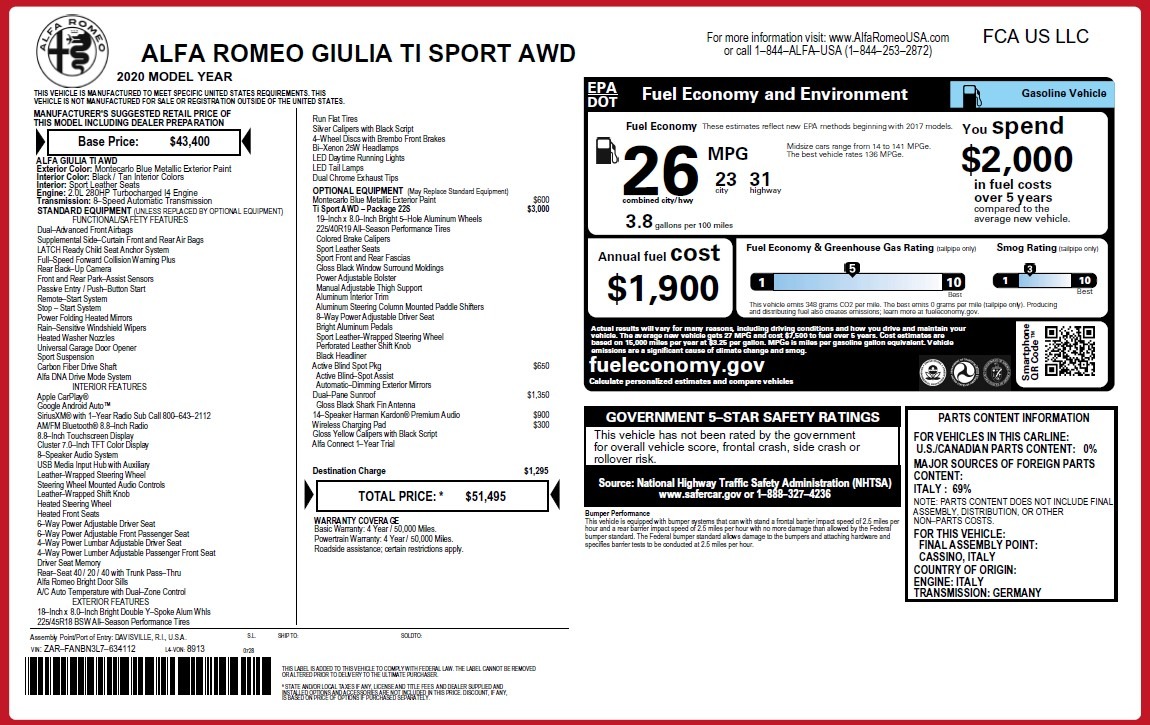 New 2020 Alfa Romeo Giulia Ti Sport Q4 | St. Petersburg, FL