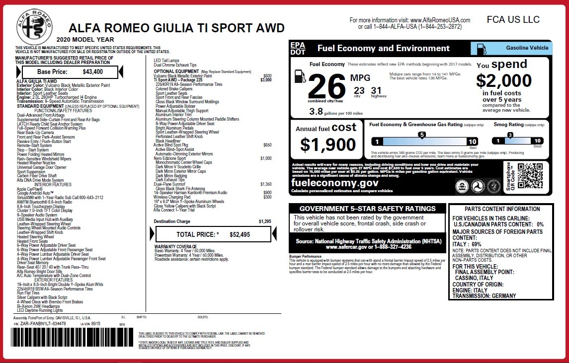 New 2020 Alfa Romeo Giulia Ti Sport Q4 | St. Petersburg, FL
