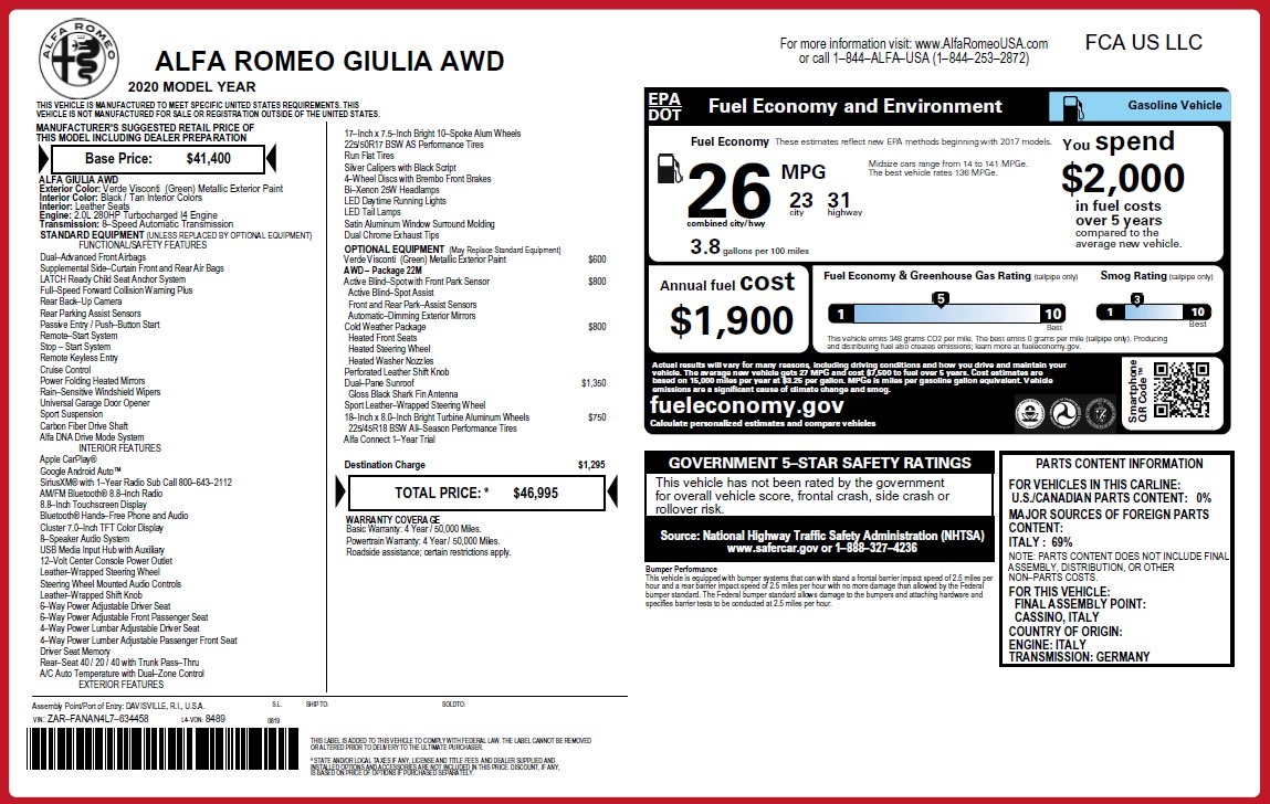 New 2020 Alfa Romeo Giulia Q4 | St. Petersburg, FL