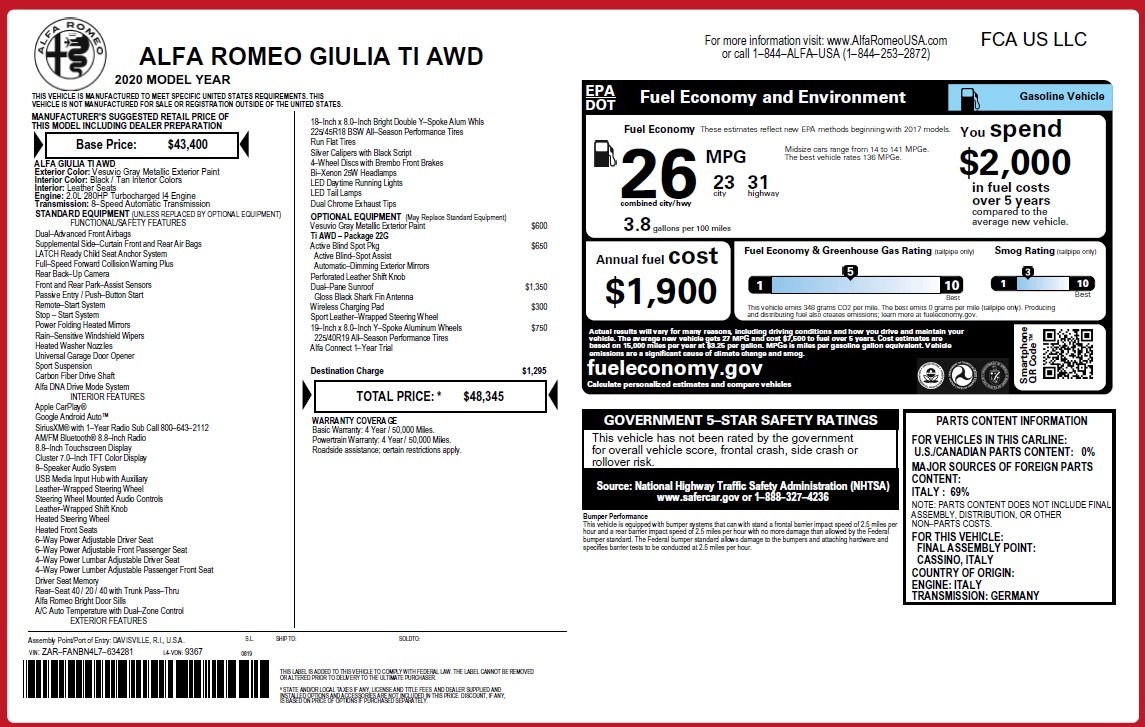 New 2020 Alfa Romeo Giulia Ti Q4 | St. Petersburg, FL