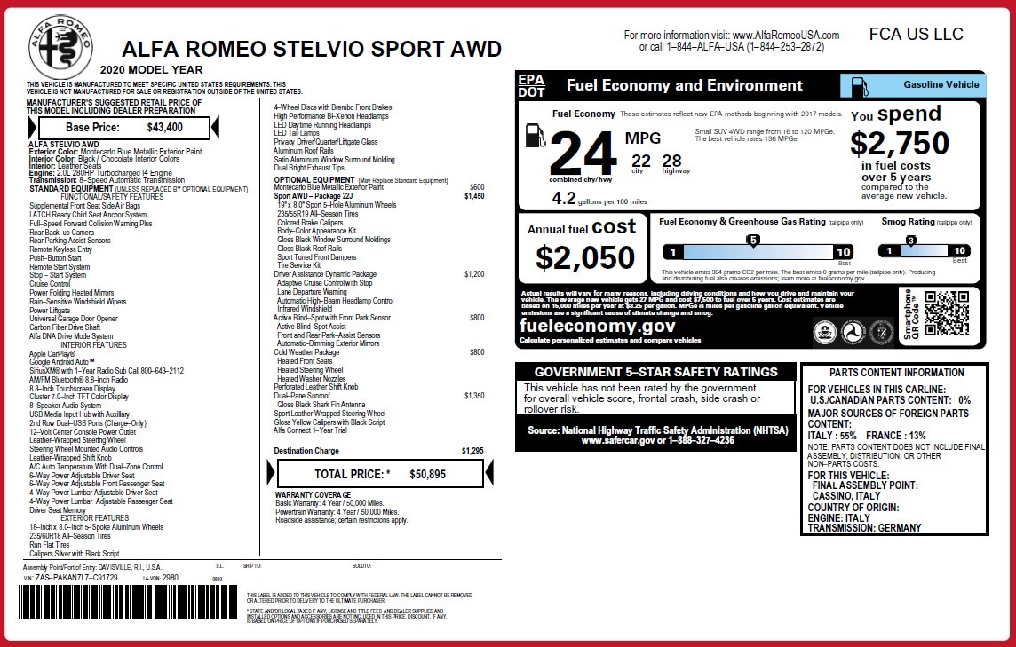 New 2020 Alfa Romeo Stelvio Sport Q4 | St. Petersburg, FL