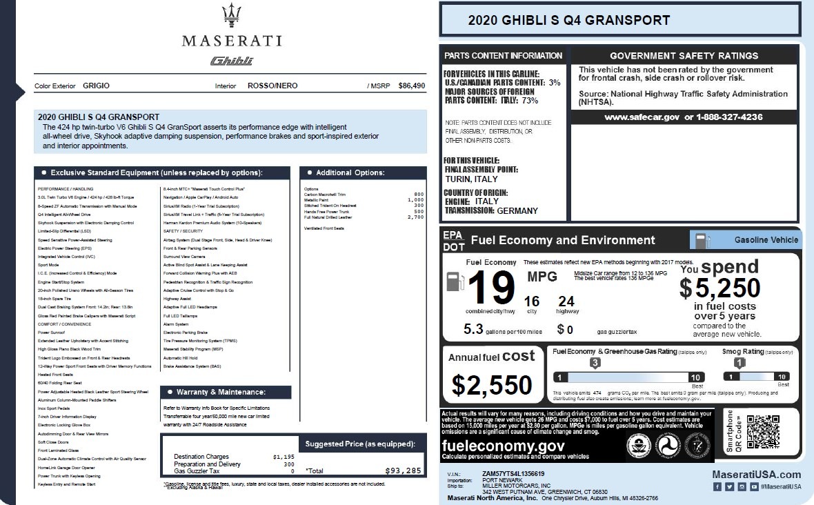 New 2020 Maserati Ghibli S Q4 GranSport | St. Petersburg, FL