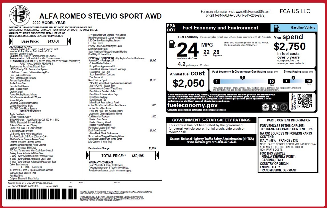 New 2020 Alfa Romeo Stelvio Sport Q4 | St. Petersburg, FL