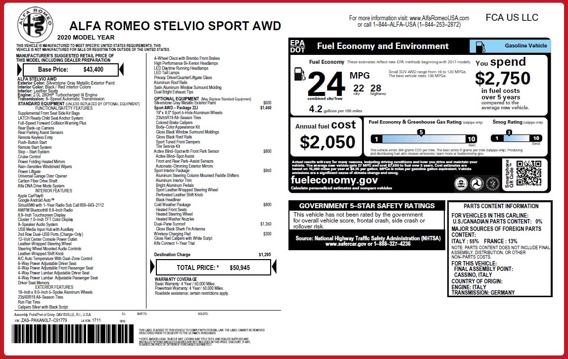 New 2020 Alfa Romeo Stelvio Sport Q4 | St. Petersburg, FL