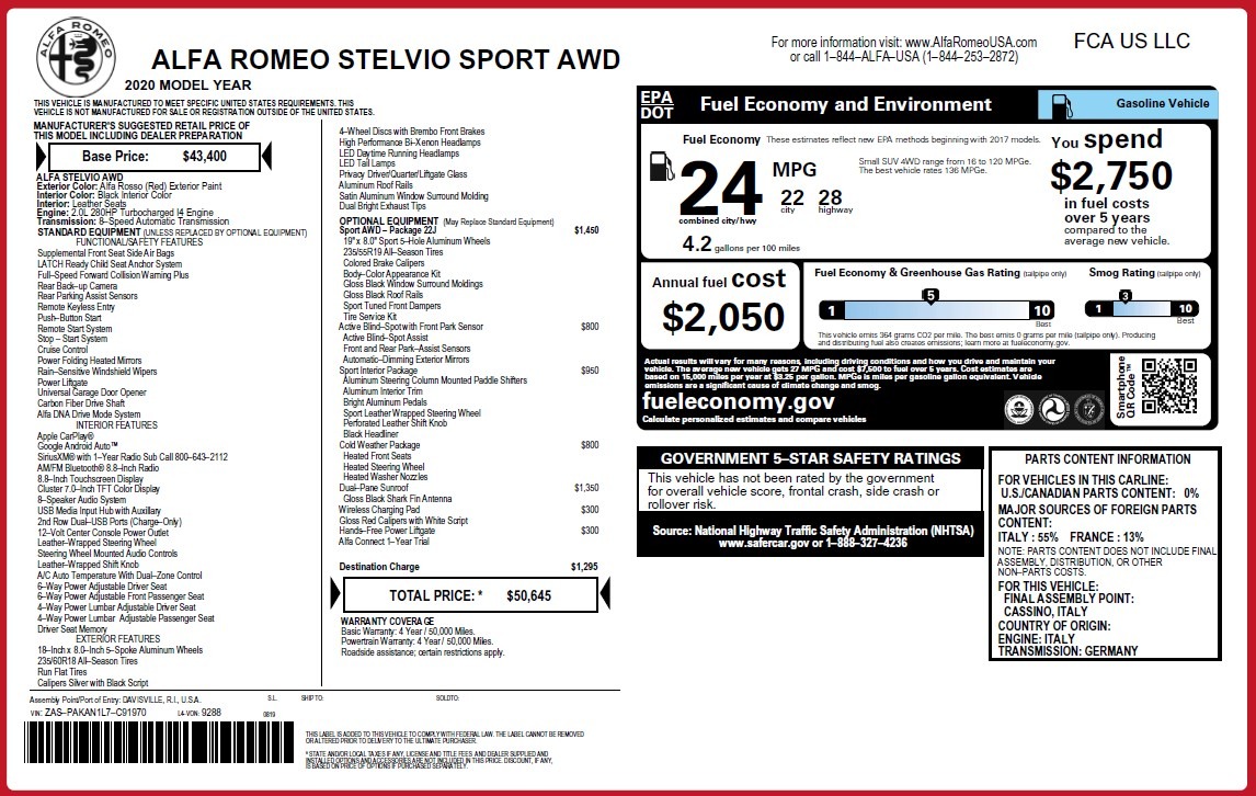 New 2020 Alfa Romeo Stelvio Sport Q4 | St. Petersburg, FL