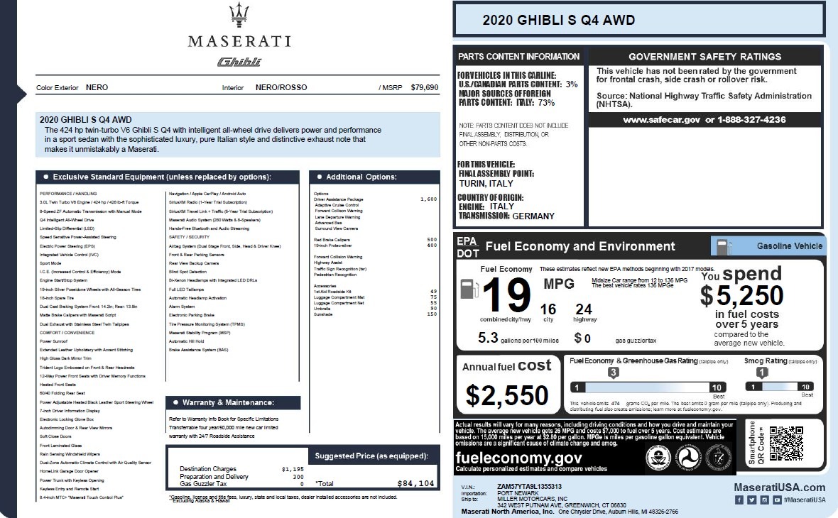 New 2020 Maserati Ghibli S Q4 | St. Petersburg, FL