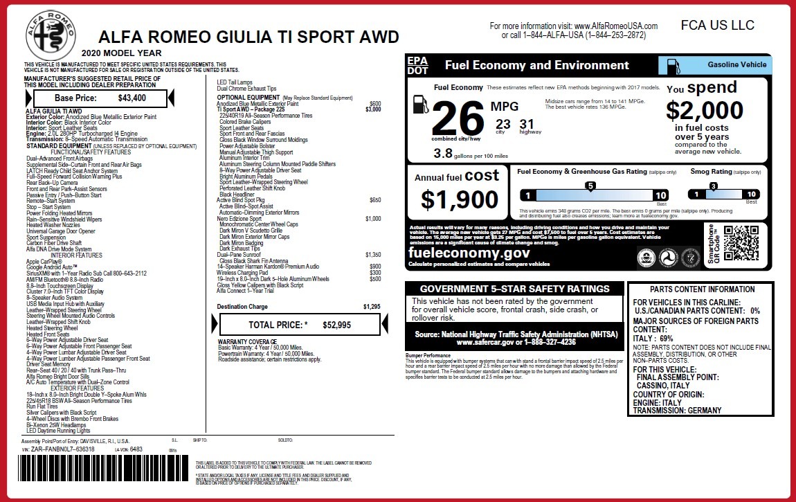 New 2020 Alfa Romeo Giulia Ti Sport Q4 | St. Petersburg, FL