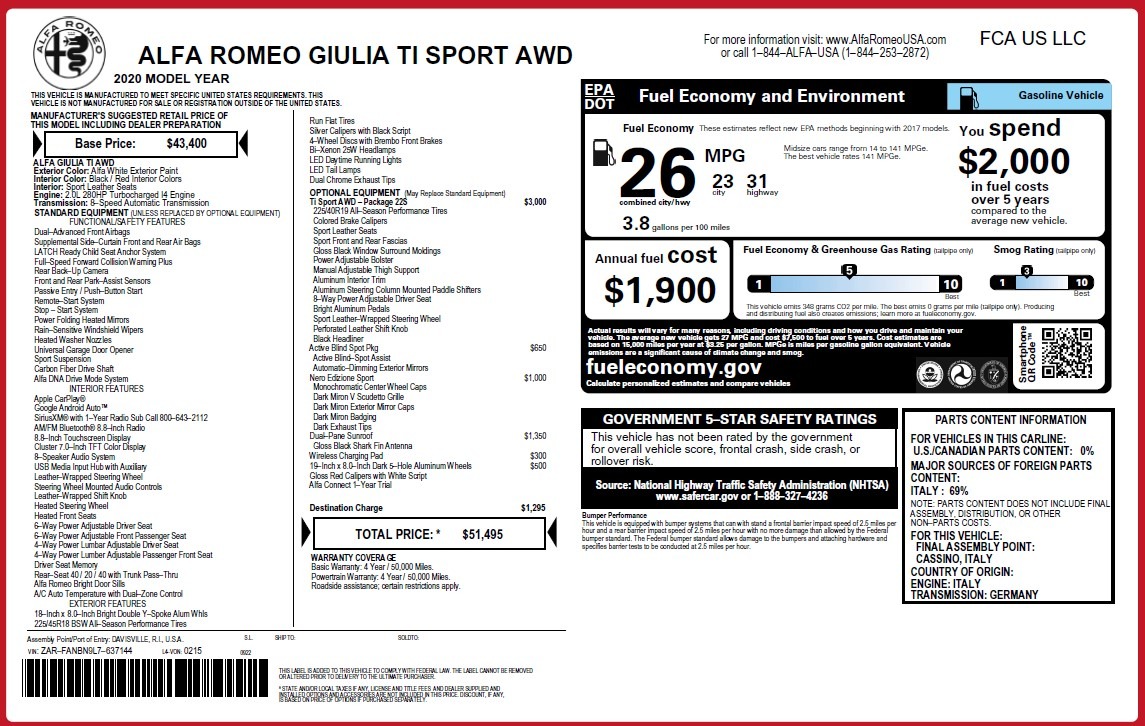 New 2020 Alfa Romeo Giulia Ti Sport Q4 | St. Petersburg, FL