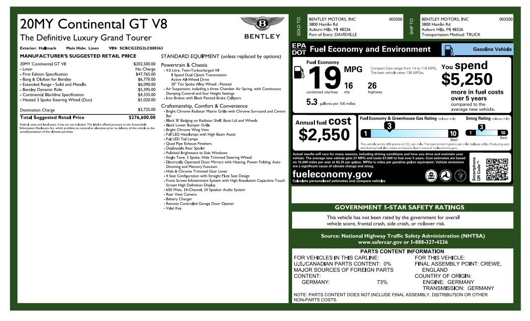 Used 2020 Bentley Continental GT V8 First Edition | St. Petersburg, FL